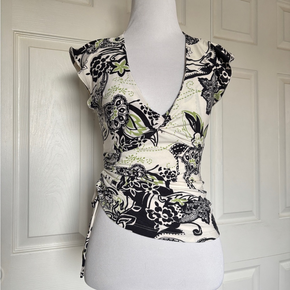 Floral Assymetrical Ruche Top